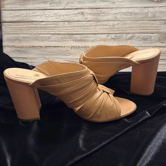 Roberto Della Croce Tan Leather Chuncky Heel Mule - Picture 5 of 8